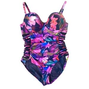 Torrid Slim Fix Underwire Lattice Side One Piece Swimsuit Multi Leaves Bathing